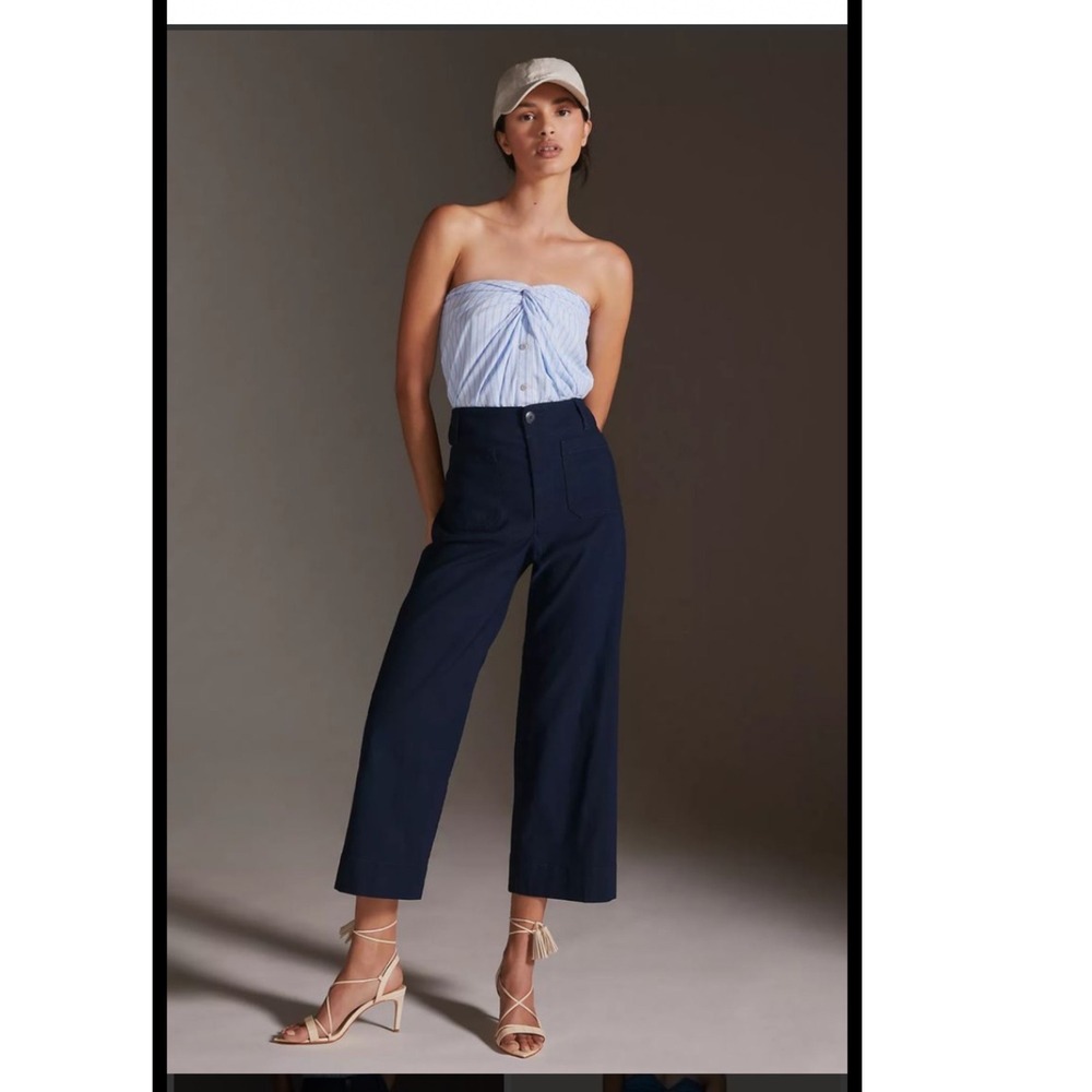 Maeve Anthropologie The Colette Magic Fabric Wide Leg Crop Pants Size 4 Linen